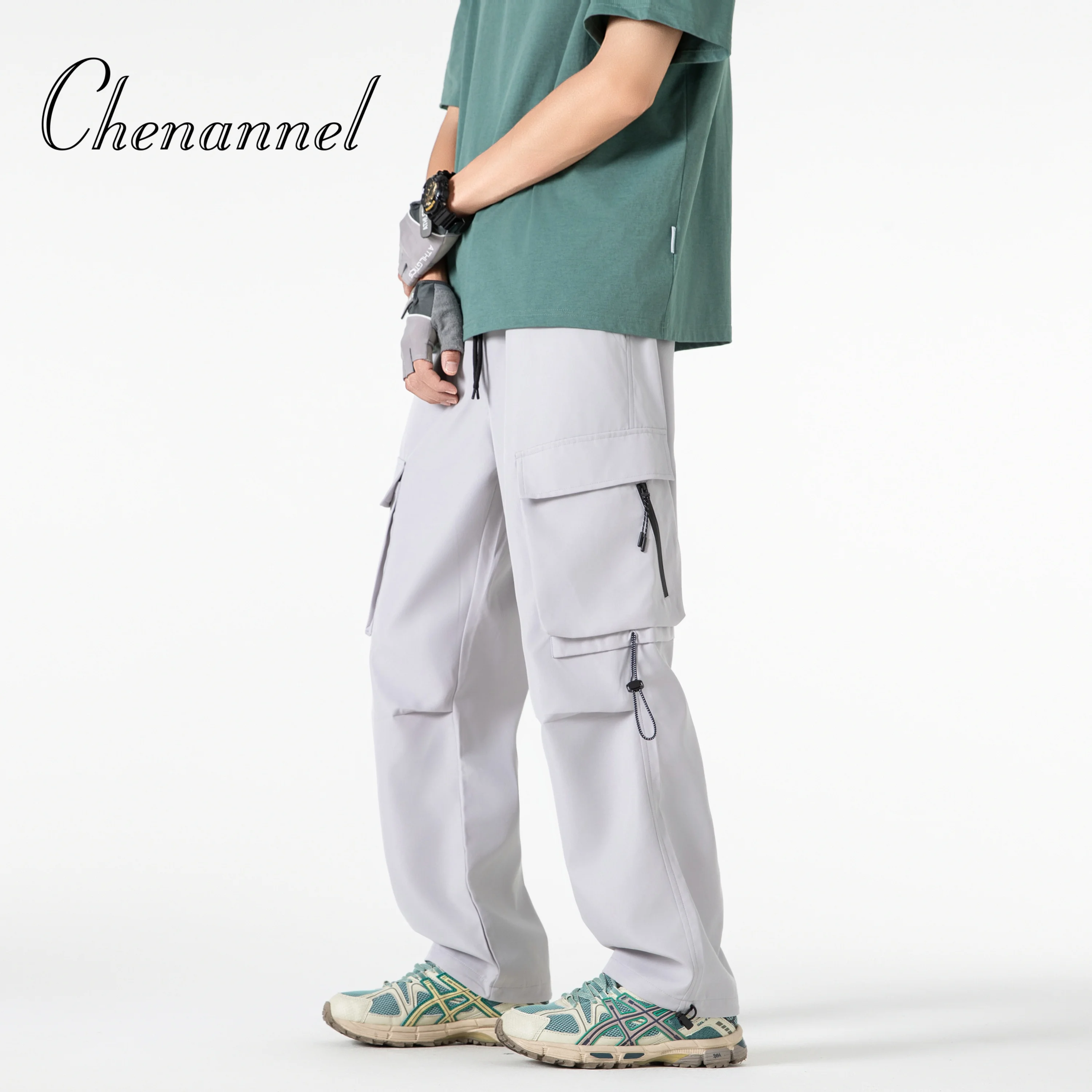 

Straight Fit Pants Stylish Men's Cargo Pants with Multiple Pockets Loose Fit Elastic Waist Trendy Streetwear Trousers