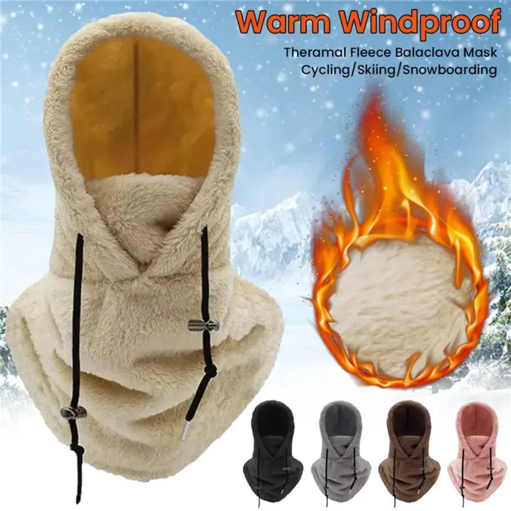 New Arctic Velvet Sherpa Hood Ski Mask Warm Tool Adjustable Cover Cap Scarf Windproof Skiing Thicken Warm Hood Men Women