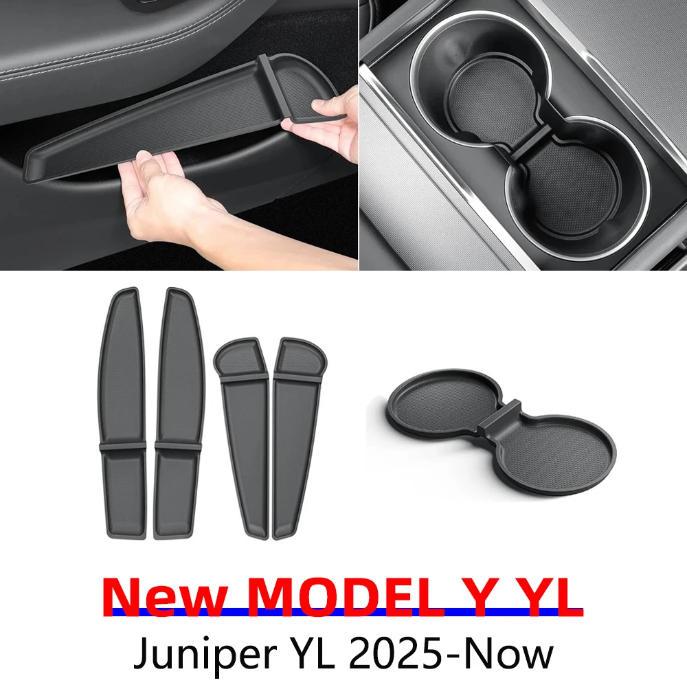 Für Tesla Model Y YL Juniper 2025 2026: TPE-Aufbewahrungsmatte für Autotüren, Getränkehalter-Matte für die Mittelkonsole, Organizer-Ablage, Zubehör