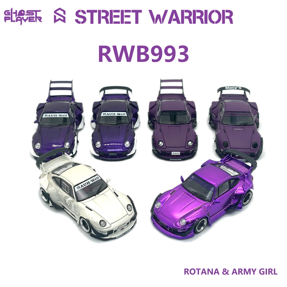 In Stock SW 1:64 RWB 993 Rotana Army Girl Purple Diecast Car Model Collection Street Warrior Model Model TSMC2025