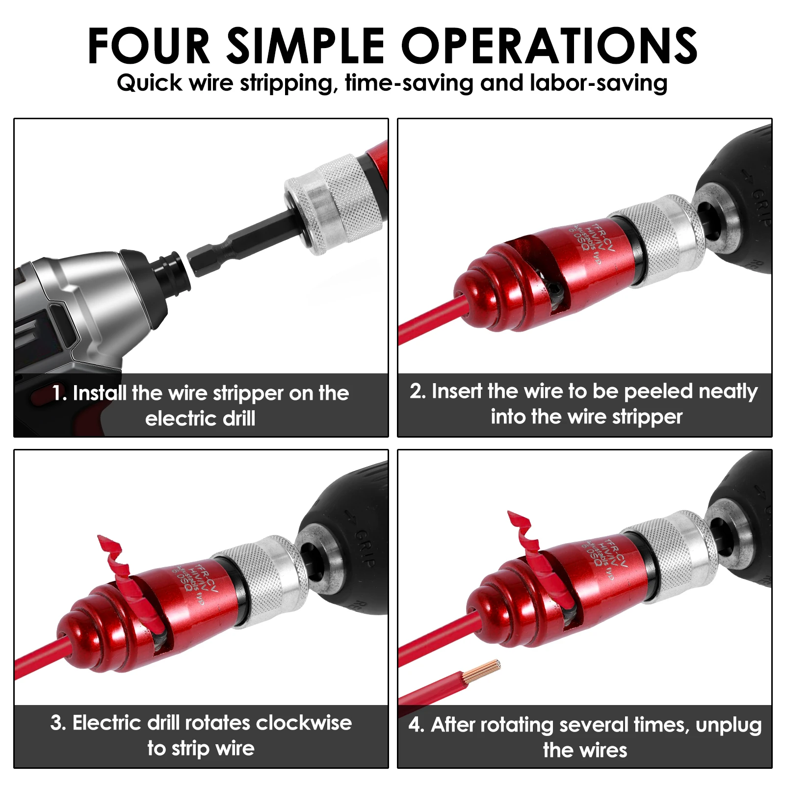 Adjustable Electric Wire Stripper Fast Cable Peeler Tool Wire Twisting Tool Power Drill Driver for 2.5/4/6 Square Wire