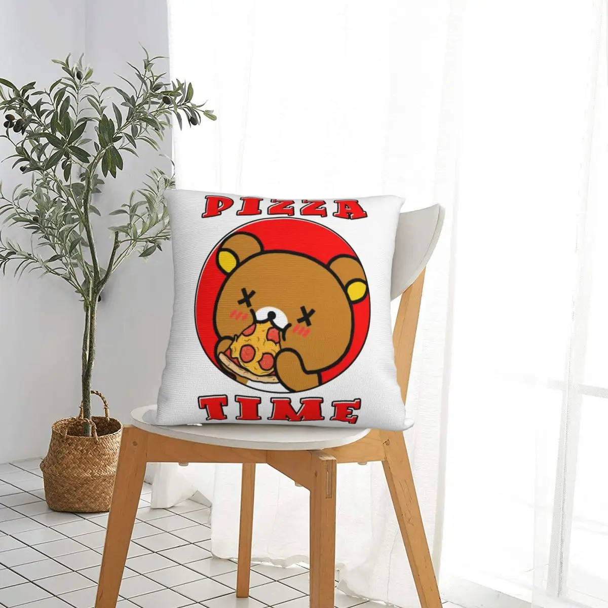 Rilakkuma Relaxed Bear Pizza Time Square Pillow Covers Seat Cushion Cover Cute Decorative Pillowcase 40*40