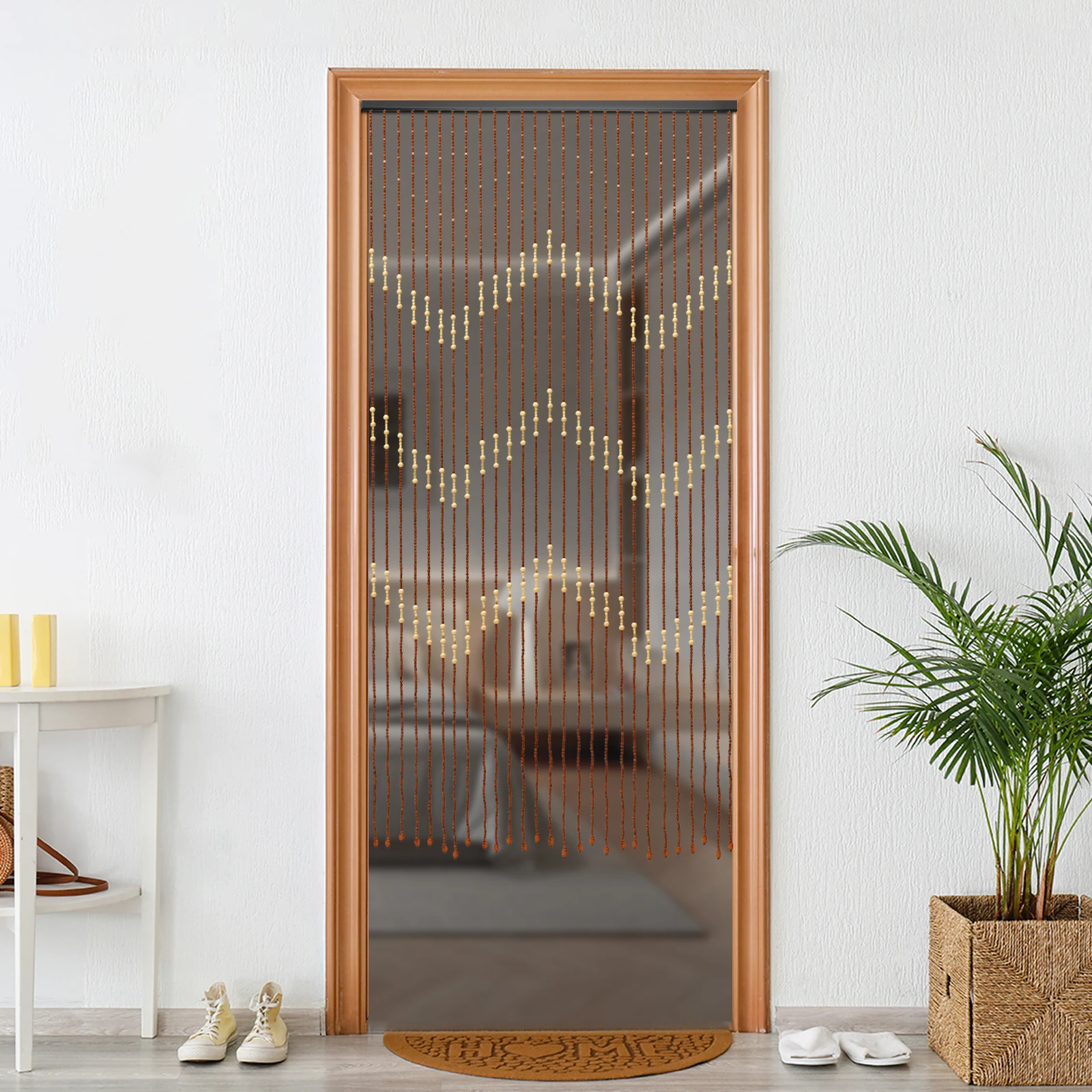

27-ниточная коричневая занавеска из дерева и бамбука с бисером для перегородки дверного проема, бамбуковые и деревянные бусины для дверного проема-богемная занавеска в стиле бохо