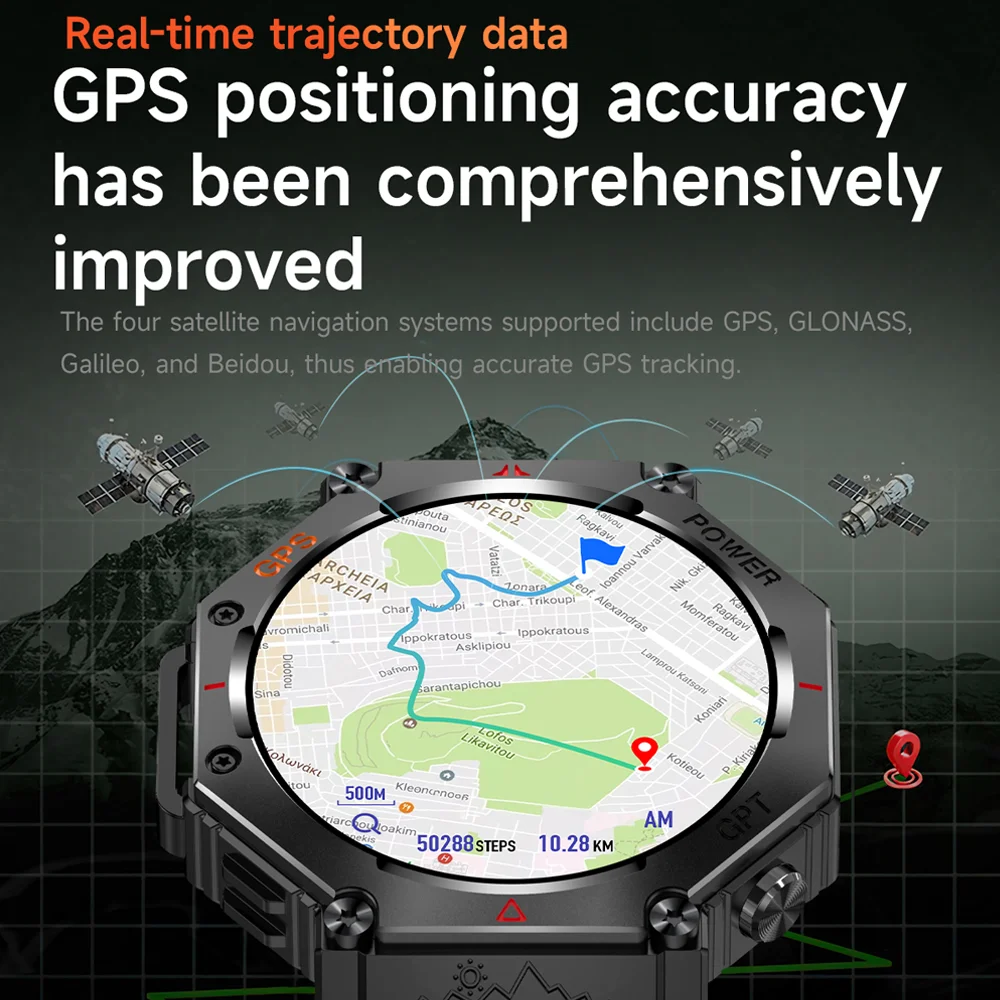 DAORKOW 2025 ChatGPT AI Assistant GPS Smartwatch 5ATM مقاوم للماء بوصلة بلوتوث دعوة في الهواء الطلق ساعة ذكية للرجال والنساء