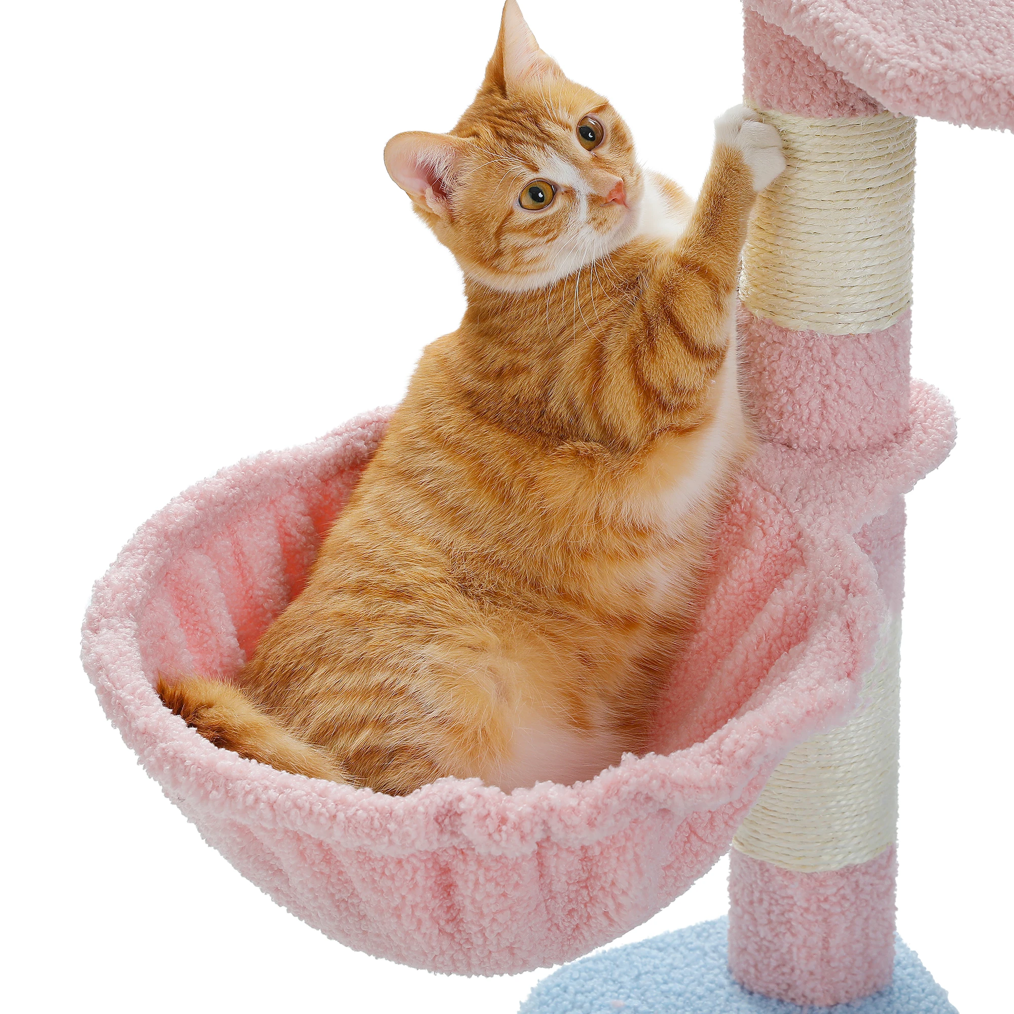 Flower Cat Tree47.2" Multi-Level Cat Tower with Sisal Covered Scratching Posts,Cute Cat Condo for Indoor Small Medium Cats,Pink