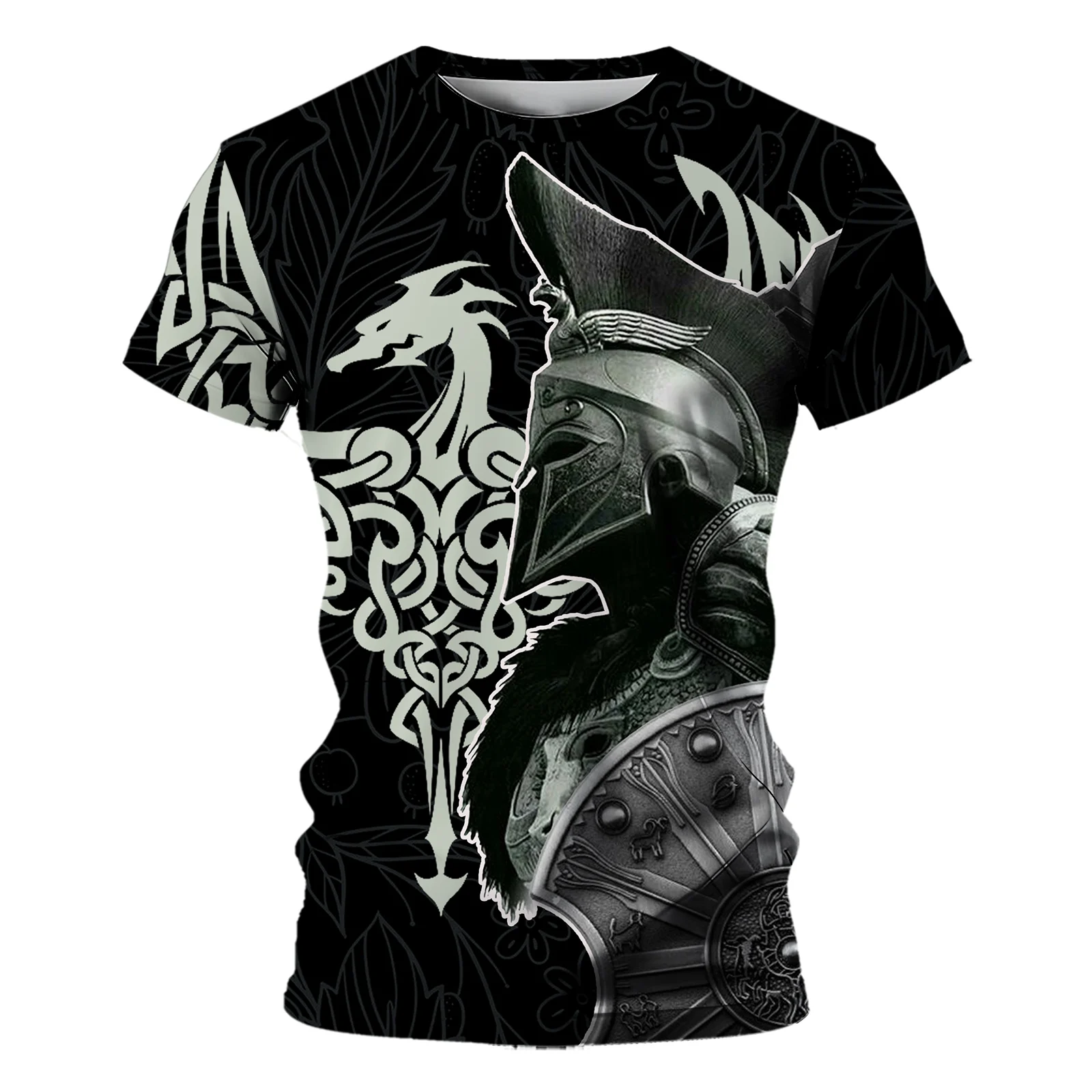 Tattoo And Retro Knights Templar design Print Men's T-shirts Summer Polyester Short Sleeve Male Tops Crusader Soldier Clothing