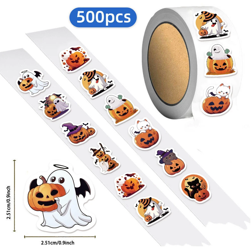 

500pcs/roll Cute Halloween Ghost Sealing Stickers Kawaii Graffiti Decals DIY Scrapbook Notebook Phone Kids Reward Sticker Gift