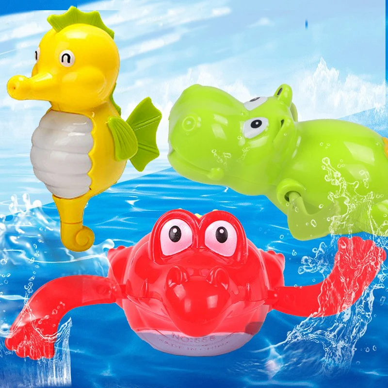 赤ちゃんのお風呂のおもちゃ かわいい水泳するカメ カバ プール ビーチ クラシック チェーン式 水遊びおもちゃ 子供用 水遊びおもちゃ