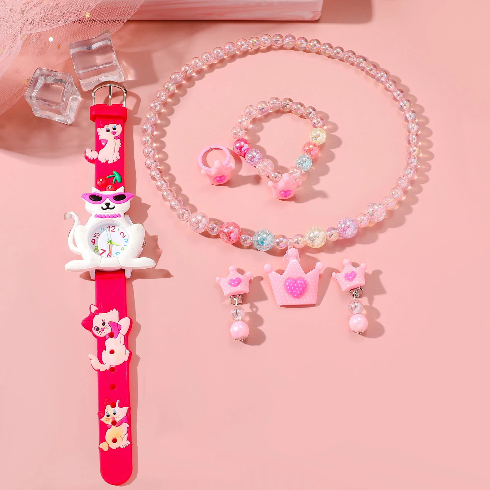 ساعة يد عصرية من السيليكون على شكل قطة مع مجموعة من 6 قطع من ساعات يد كوارتز بإبرة ملونة، مناسبة لهدايا عيد الميلاد والهالوين #2