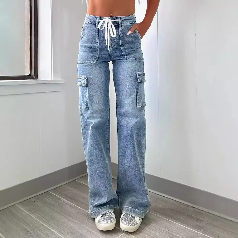 2025 Jeans casual a gamba dritta Pantaloni da lavoro funzionali multitket da donna Pantaloni lunghi americani Sle Jeans estivi larghi