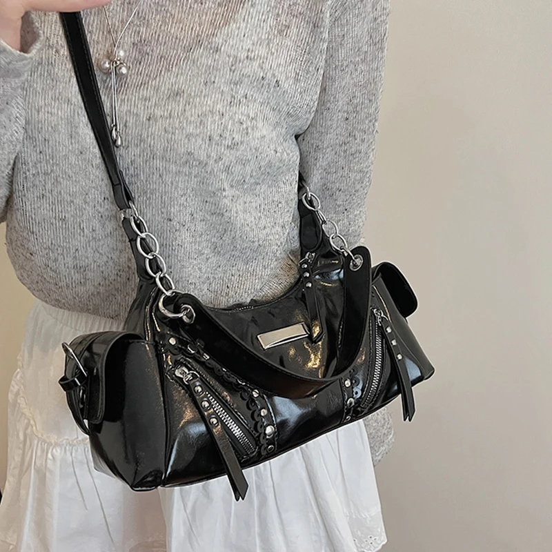 

Richme винтажные женские сумки в стиле панк, мода 2025, модные мото-стильные сумки на плечо с заклепками под мышками, трендовые сумки через плечо Bolso Mujer