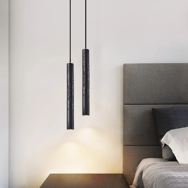 

Nordic Slim Travertine Stone Led Pendant Light Black Suspension Hanging Bedside Spotlight for Bedroom Dining Room Pendant Lamp