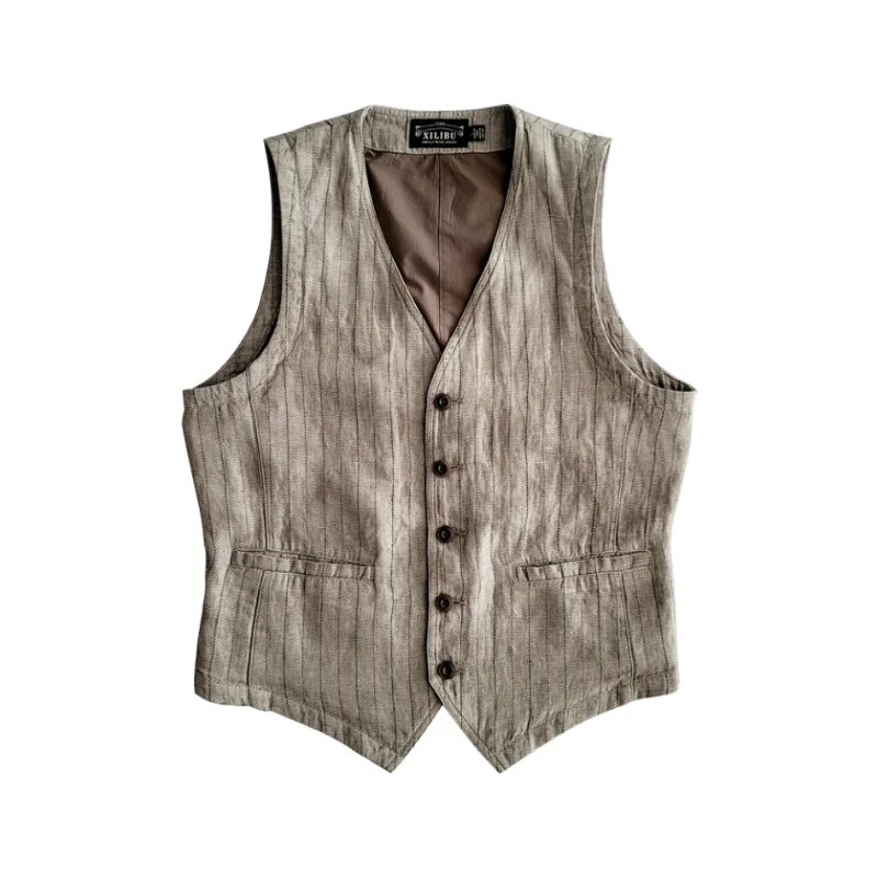 

Men's Striped Linen Vest V-neck Semi-Business Waistcoat