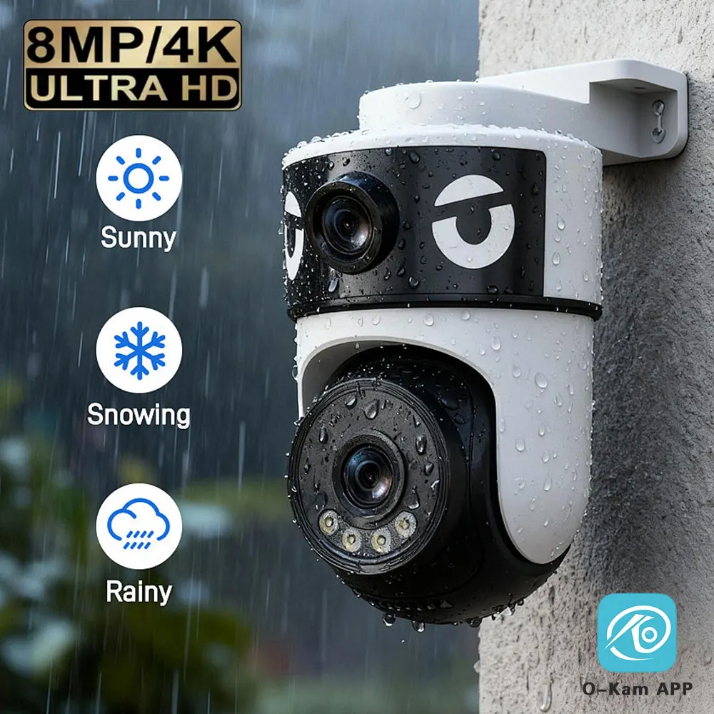 

8-мегапиксельная двойная линза 2,4G/5G WIFI PTZ IP-камера 4K HD с двойным экраном и автоматическим отслеживанием Внутренние беспроводные камеры видеонаблюдения
