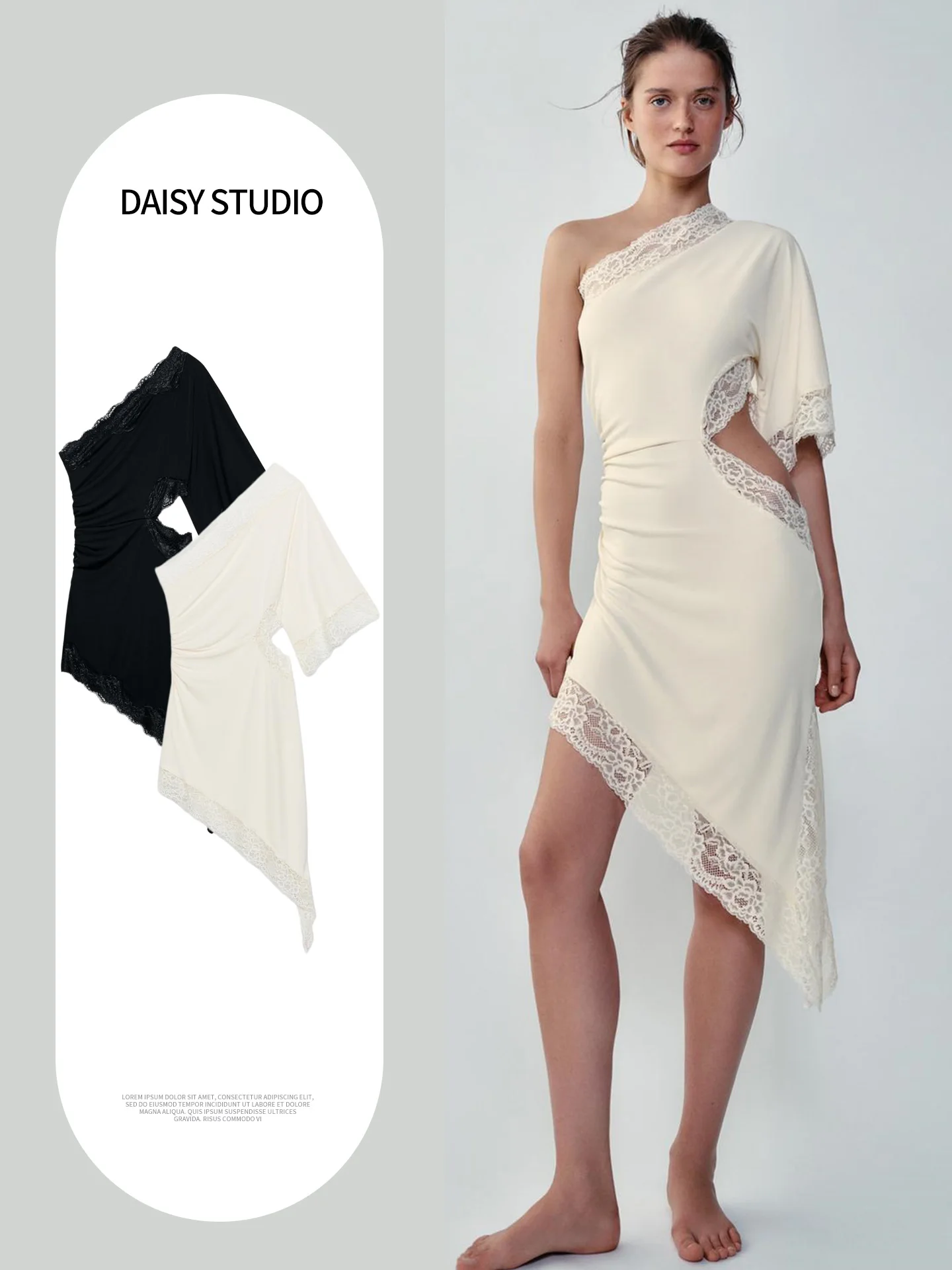 Fall New Arrival Women's Short Lace Hollow out Asymmetrical Dress Slim Fit Polyester Casual Everyday Ins Style 7/8 Sleeve