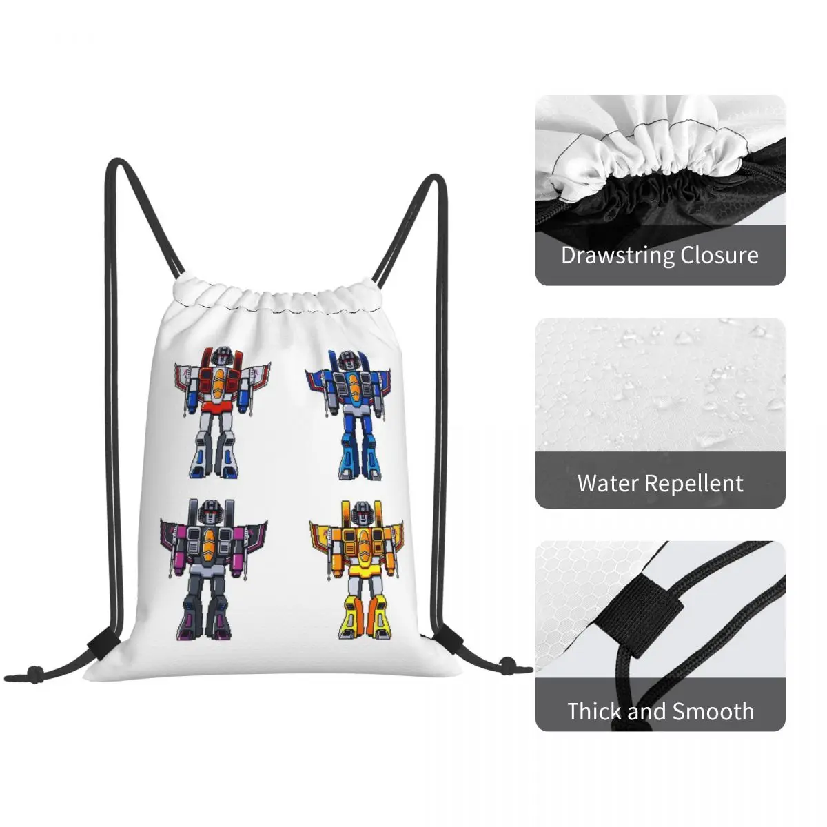 Decepticon Seekers Pixel Art Backpacks Portable Drawstring Bags Sports Bag Book Bags for Travel School