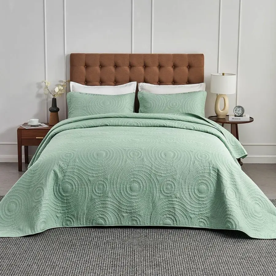 

Покрывало 128x120 см, легкий комплект стеганых одеял для очень высоких больших кроватей King или Cal King, включает 1 стеганое одеяло, 2 наволочки, зеленый цвет.