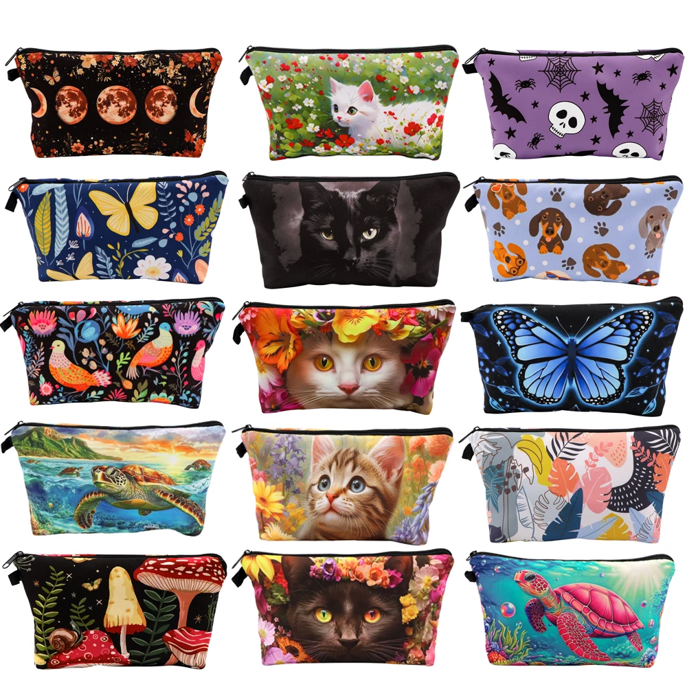 Cute Pet Cat Cosmetic Bag Organizer Sundries Zipper Makeup Bags Storage Pouch Office Supplies Stationery Pencil Case Gift