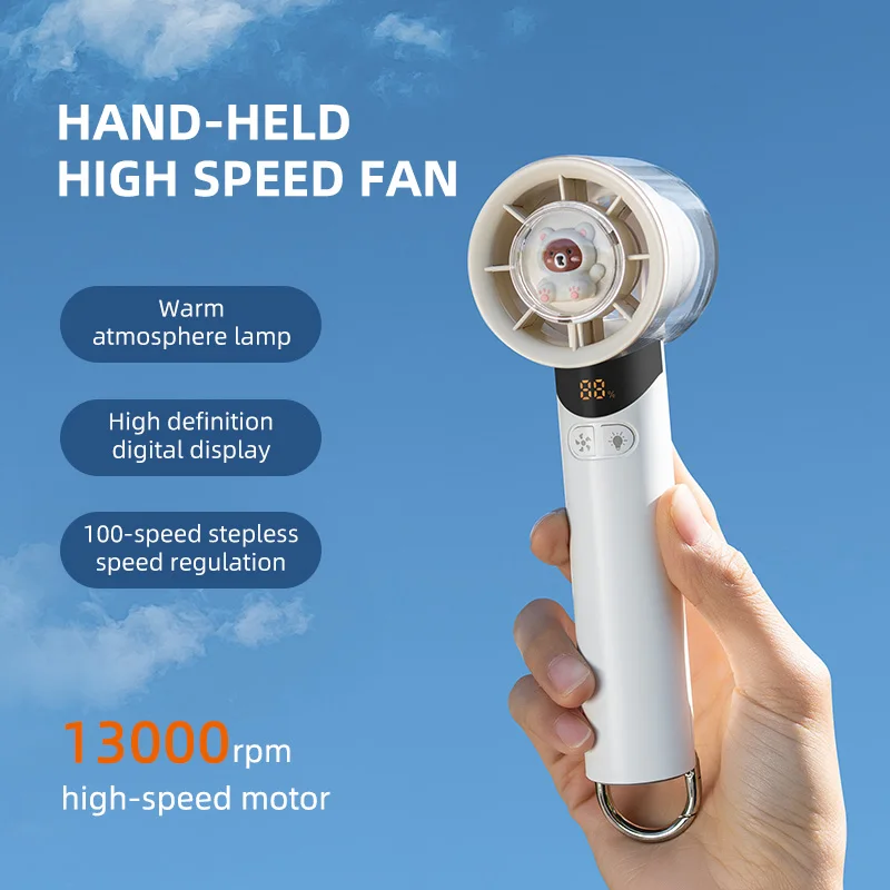 

High Speed Turbo Handheld Fan 100 Speed Stepless Mini Fan with LED Digital Display & Night Light Portable Fan with Carabiner