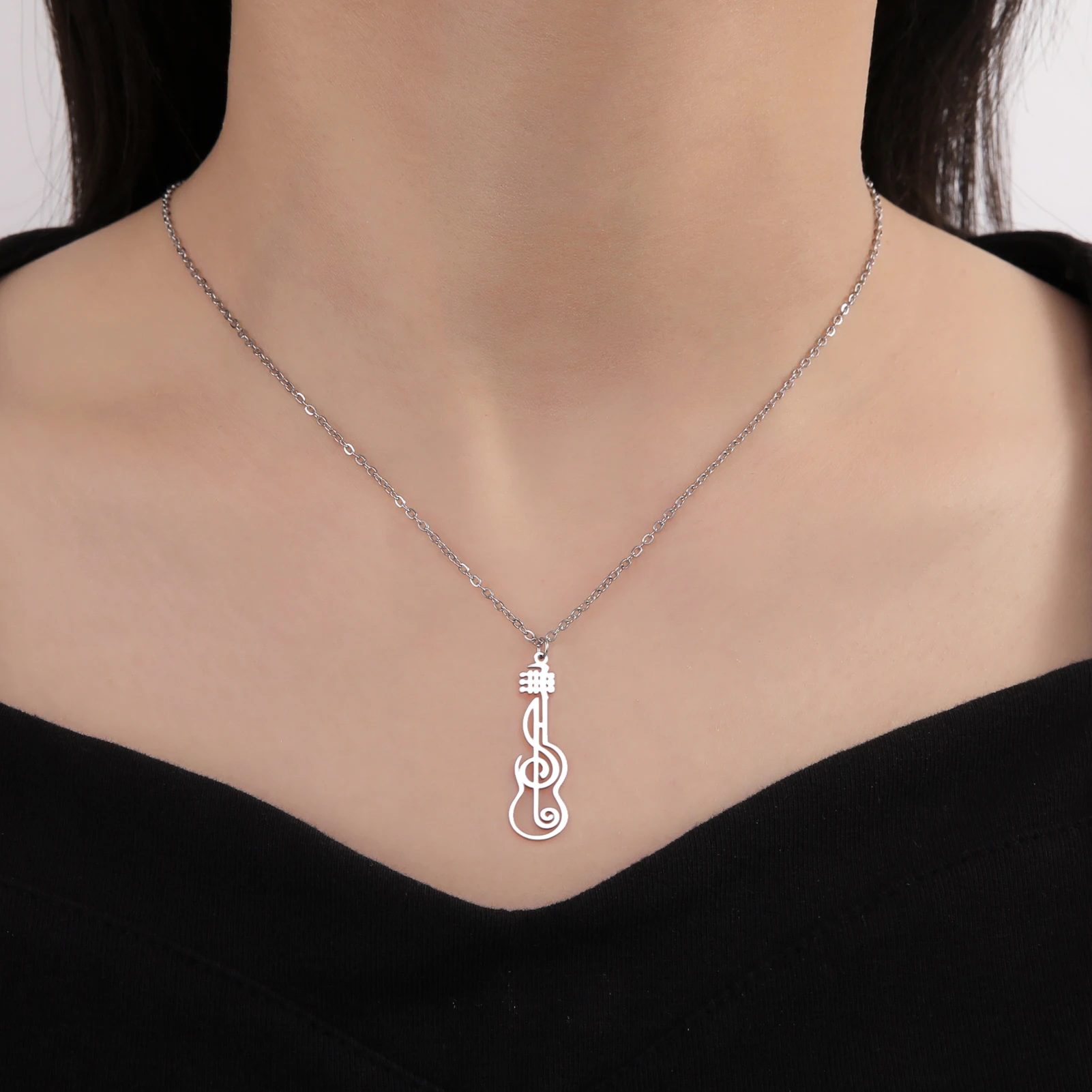 Unift Music Note Treble Clef Guitar Necklaces for Women Stainless Steel Pendant Trendy Music Jewelry Musician Violin Neck Chain