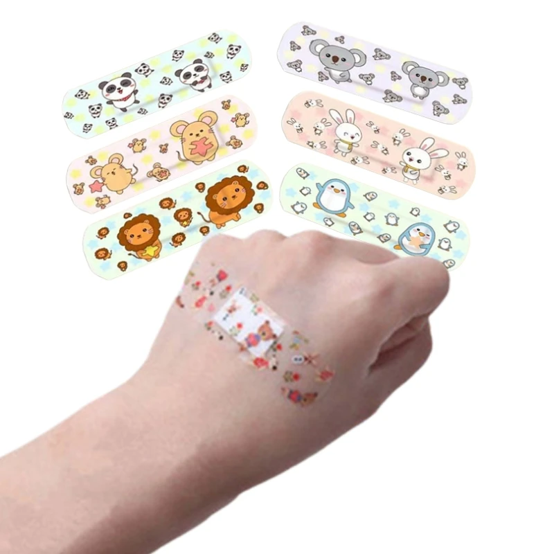 Animal dos desenhos animados ferida vestir gesso band aid para crianças, ataduras adesivas, primeiros socorros de emergência remendo, ataduras kawaii, 100pcs por conjunto