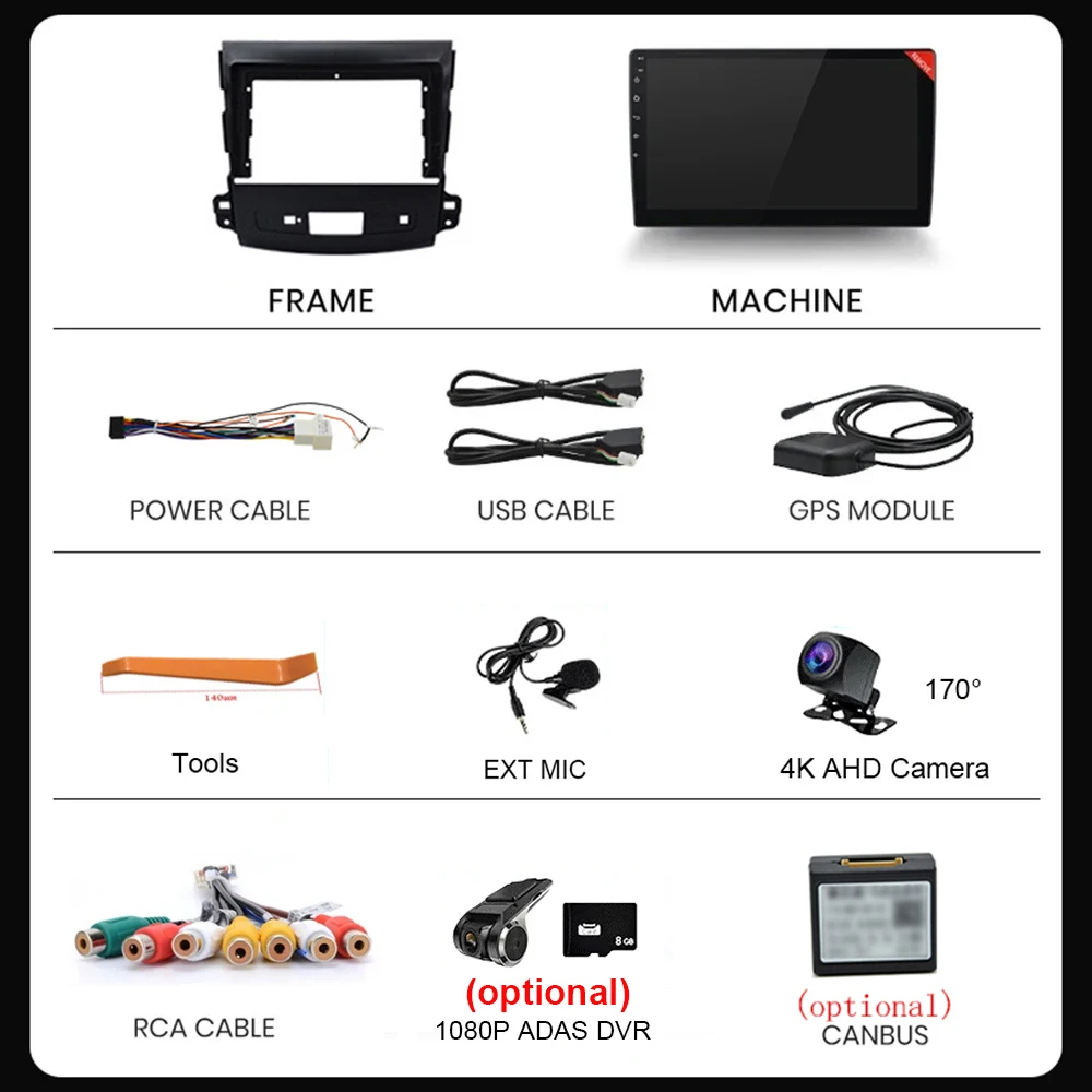2 Din أندرويد 16 راديو السيارة مشغل وسائط متعددة لميتسوبيشي أوتلاندر 2006-2011 بيجو 4007 سيتروين C-Crosser Carplay نظام تحديد المواقع