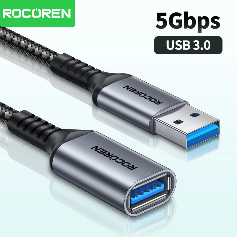 Rocoren USB Extension Cable USB 3.0 5Gbps Fast Transfer Cable Extender Cord Male to Female Data Transfer Lead For Laptop TV  PS5