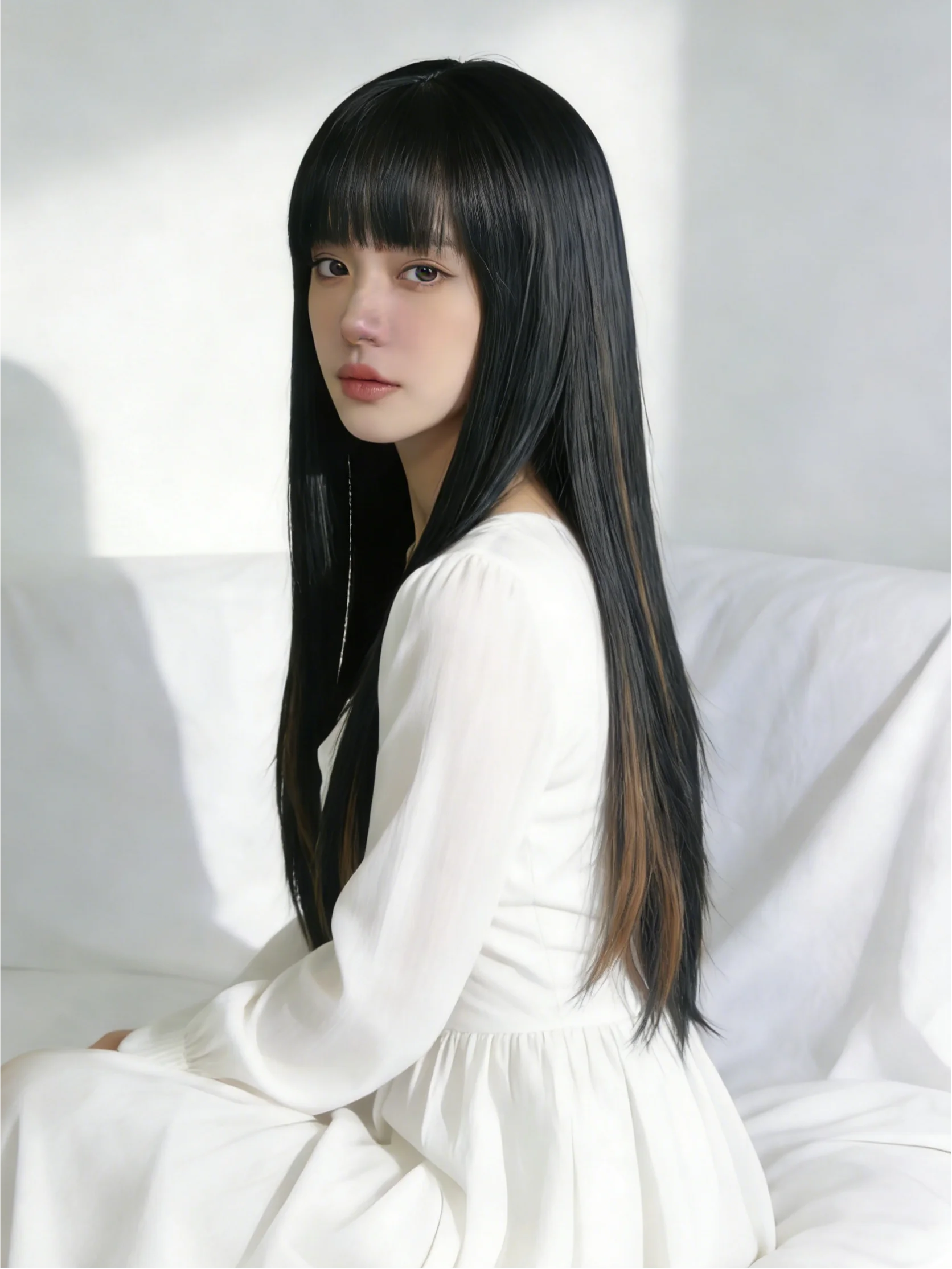 

Черно-коричневый парик с повязкой на голову, волнистые волосы, сетка для волос, модель с челкой, высококачественный синтетический парик из имитационного волокна