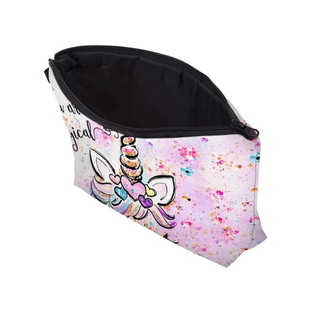 Cartoon Unicorn Print Makeup Bag, Toiletry Pouch Adorable Roomy Travel Water Resistant Cosmetic Bag Accessories Organizer Holida