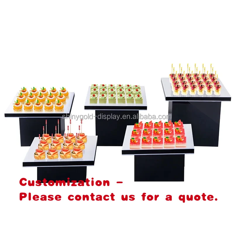custom.Mousse Cake Cups White Plinth Cold Meal Tea Snacks Stand Wedding Table Setting Stand Red Black Acrylic Food Display Stand