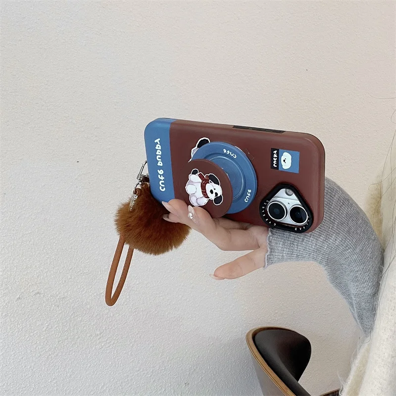 Bonito dos desenhos animados cachecol filhote de cachorro magsafe caso de telefone para iphone 16 pro 15 14 13 12 pro max suporte magnético pelúcia lappet capa presente das meninas