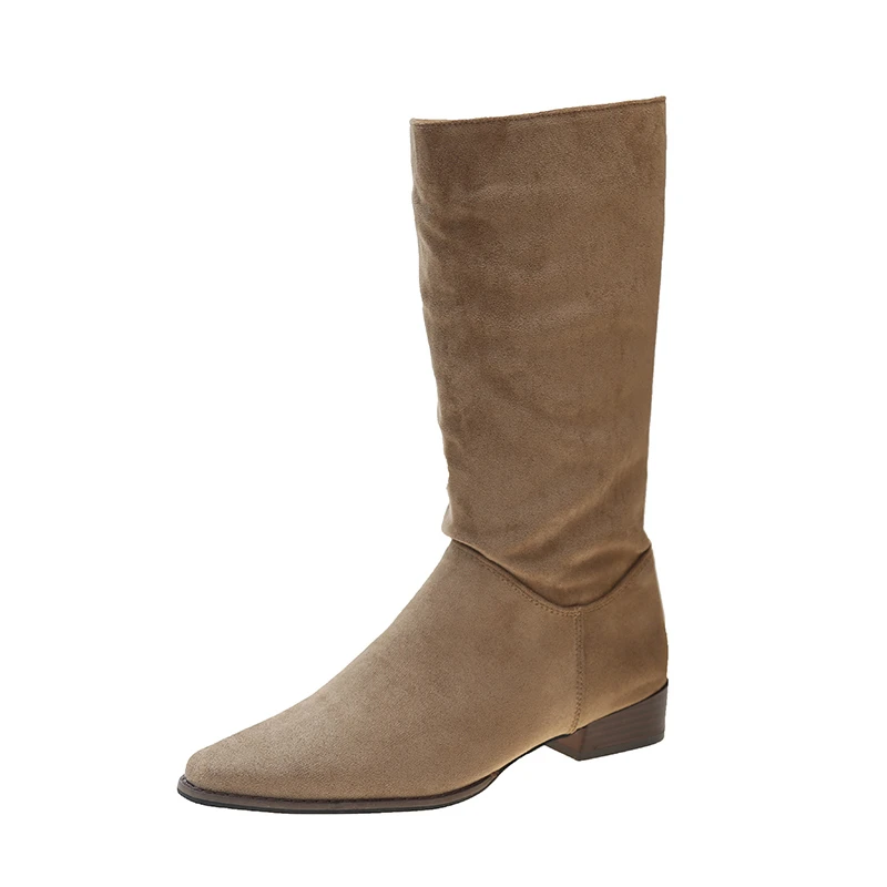 Bottes mi-longues pour femmes avec talons optiques, nouvelles bottes de chevalier pointues en daim automne/hiver 2023