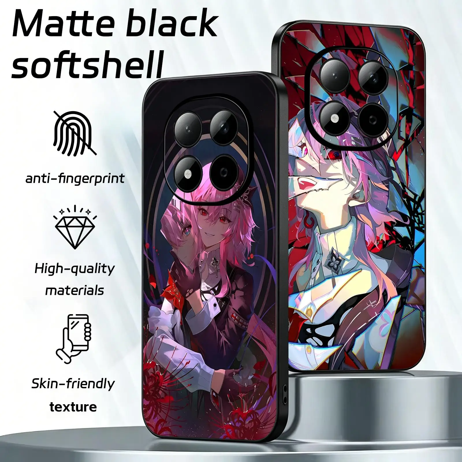 Coque de téléphone pour Redmi Note15 14 13 12 11Pro Plus 5G 14C A3, étui noir souple Anti-chute, Honkai Star Rail Evernight