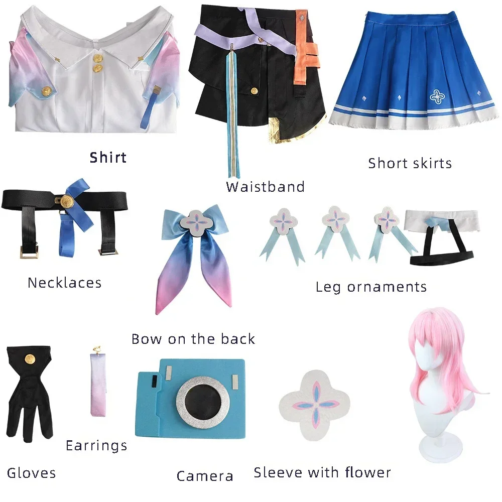 Game Honkai Star Rail March 7th Cosplay Costumes With Pink Wig JK Uniform Outfit Halloween Party Women Cosplay Props Suit