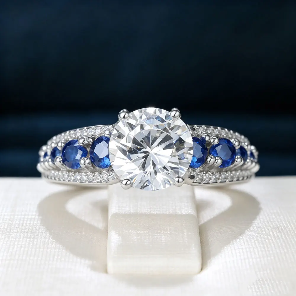 

Серебряное кольцо S925 с инкрустацией из муассанита 3 карата, синего цвета. Элегантное и универсальное украшение для вечеринок, подарков и повседневной носки.