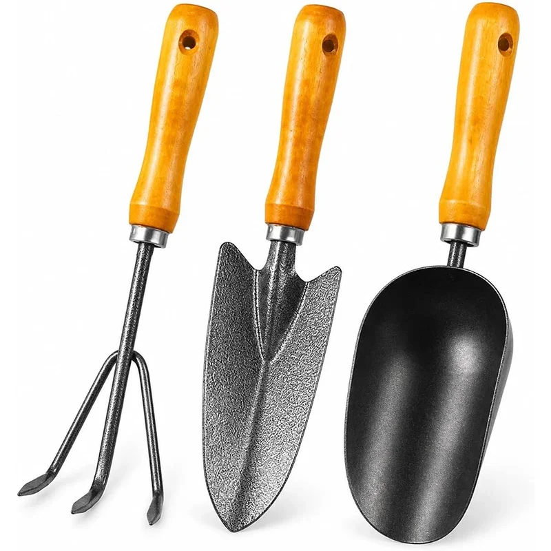 3Pcs Gardening Tools Kit Garden Hand Tools With Ergonomic Wooden Handle Trowel Transplanter Cultivator Gardening For Gardener