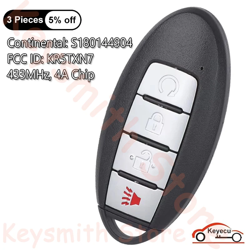 

KEYECU 4 кнопки 433 МГц 4A чип для Nissan Murano Pathfinder Titan 2019 2020 2021 автоматический умный дистанционный брелок S180144904 KR5TXN7