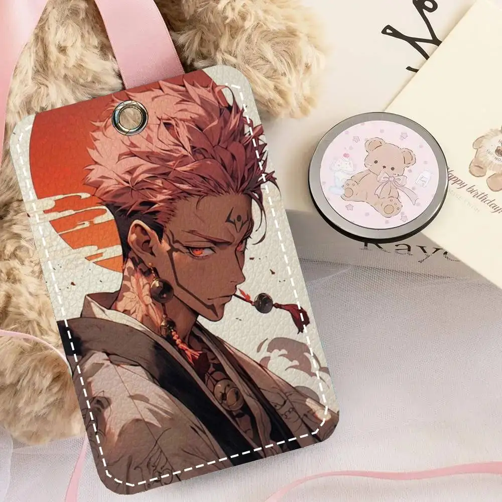 Anime J-Jujutsu K-Kaisen Role Sukuna Card Case Keychain Access Card Bag Key Tag Ring Leather Card Holder Key Ring Access