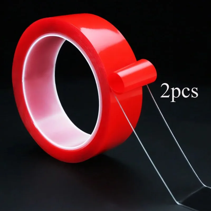 2pc Ultra Thin Transparent Red Film Double Sided Tape With HighTemperature Resistance No Marks Waterproof Adhesion Strong Adhes