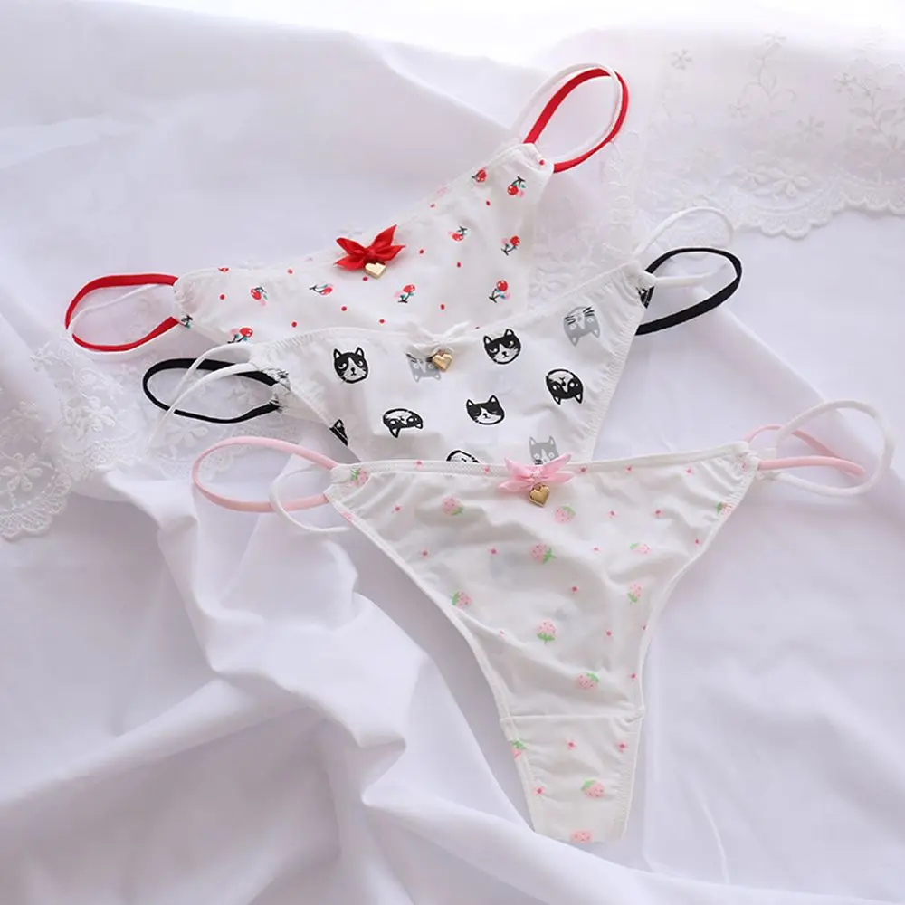 Breathable Sexy Low Waist Cat For Girls Transparent Women Bow Panties Mesh Briefs Stripe Korean Heart Underwear