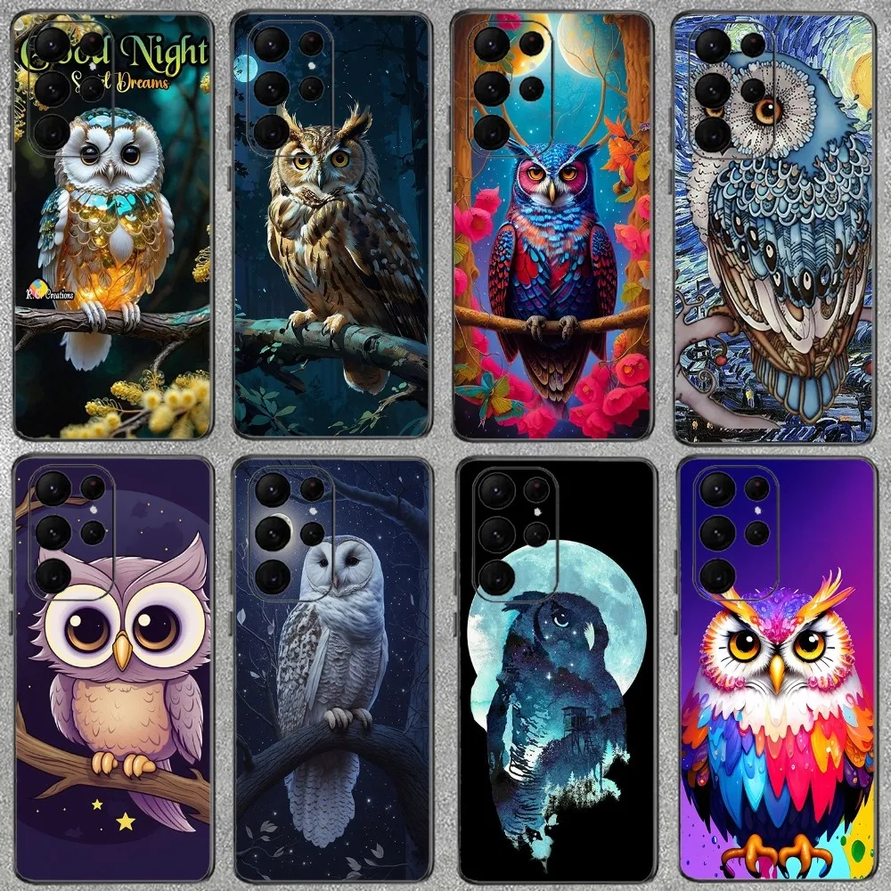 Animal Night Owl Lovely Phone Case For Samsung Galaxy A52 A12 A51 S21 Edge S22ULTRA S23 S20LITE Plus Ultra Black Cover