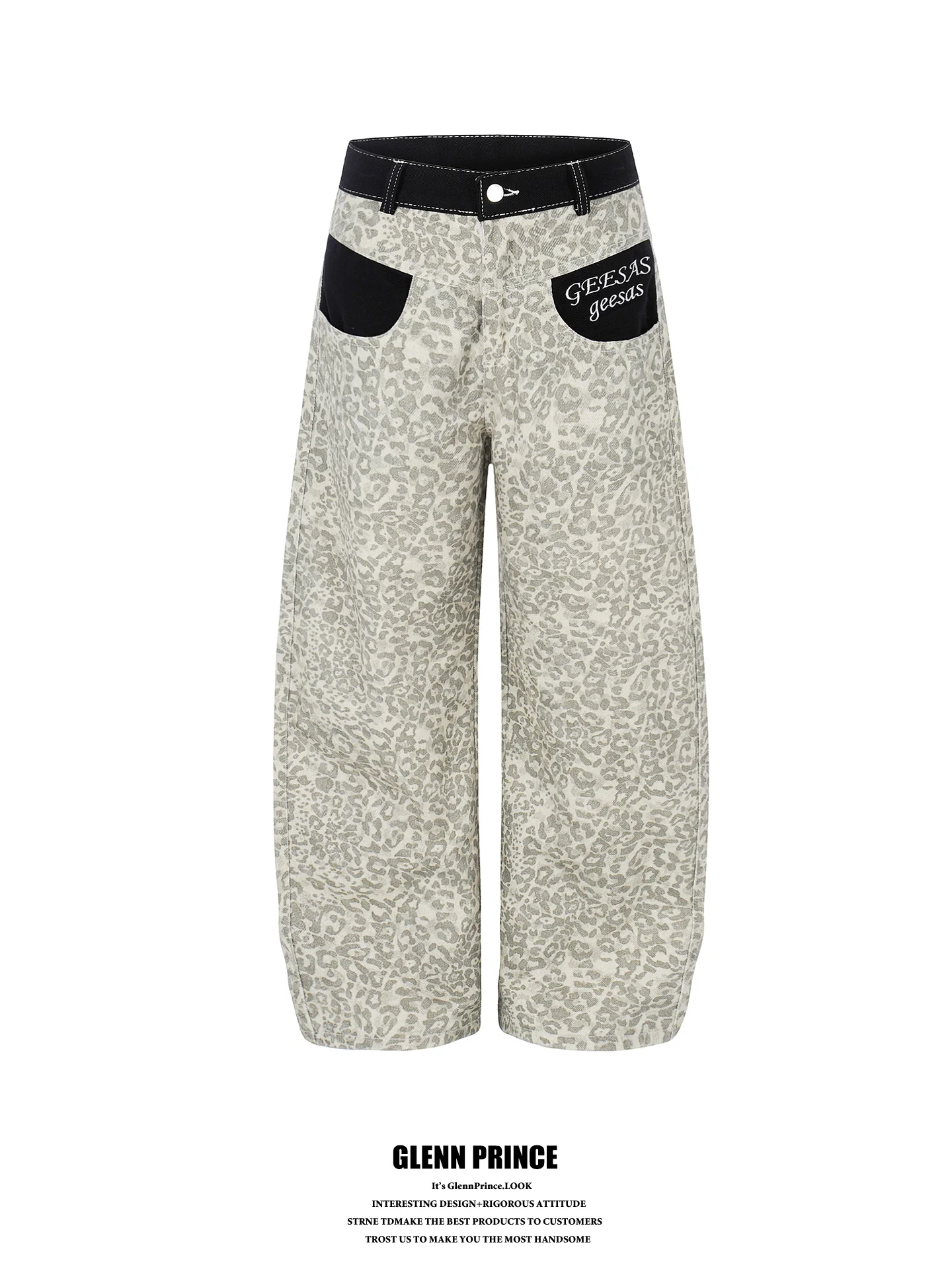American Retro Leopard Print Patchwork Casual Pants Men's Design Loose Wide Leg Pants Knife Bend Design Comfortable Fit