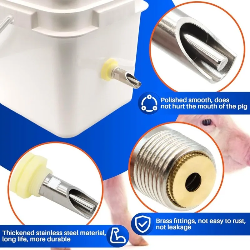 Water Tank Connector For Pigs 5Set Pig Nipple Waterer For Drinker Feeder Kit Includes Hole Opener& PTFE Tapes-AT64