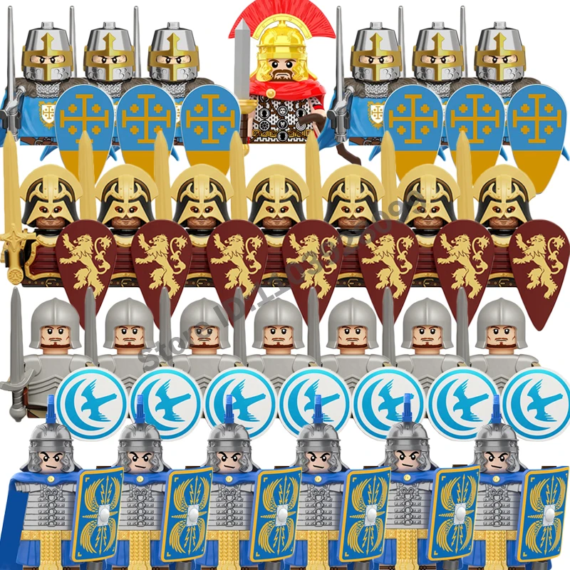 Medieval Knight Figures Building Blocks Ancient Roman Heavy Soldiers Infantry Trumpeters Centurions Weapons Shields Bricks Toys