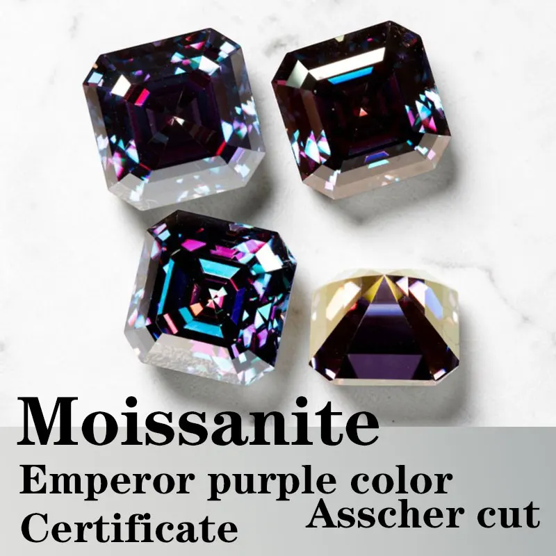 

Moissanite VVS1 Square Shape Asscher Cut Emperor Purple Color Certificate Synthetic Gemstone