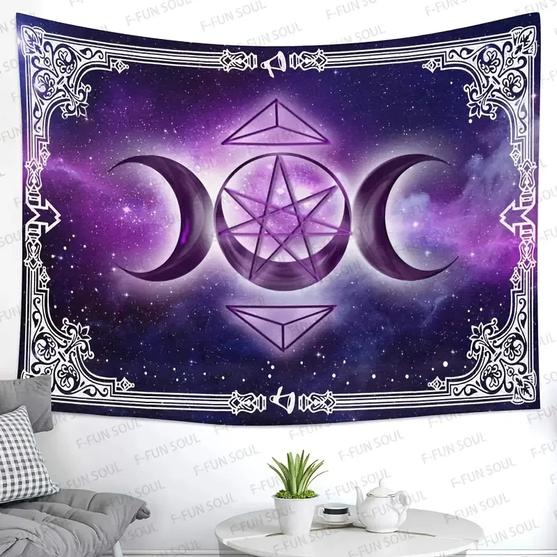 Bohemian Galaxy Tapestry Cosmic Wall Hanging Boho Decor Mystic Moon Pentagram Astrology Nebula Background Art for Witchy Bedroom