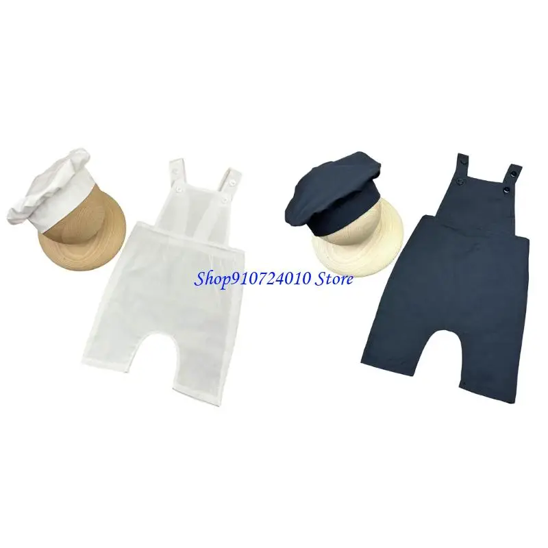 

77HD Creative Newborn Photography Cook Outfit Comfortable Polyester Garment Suspender Pants Hat For Baby Portraits