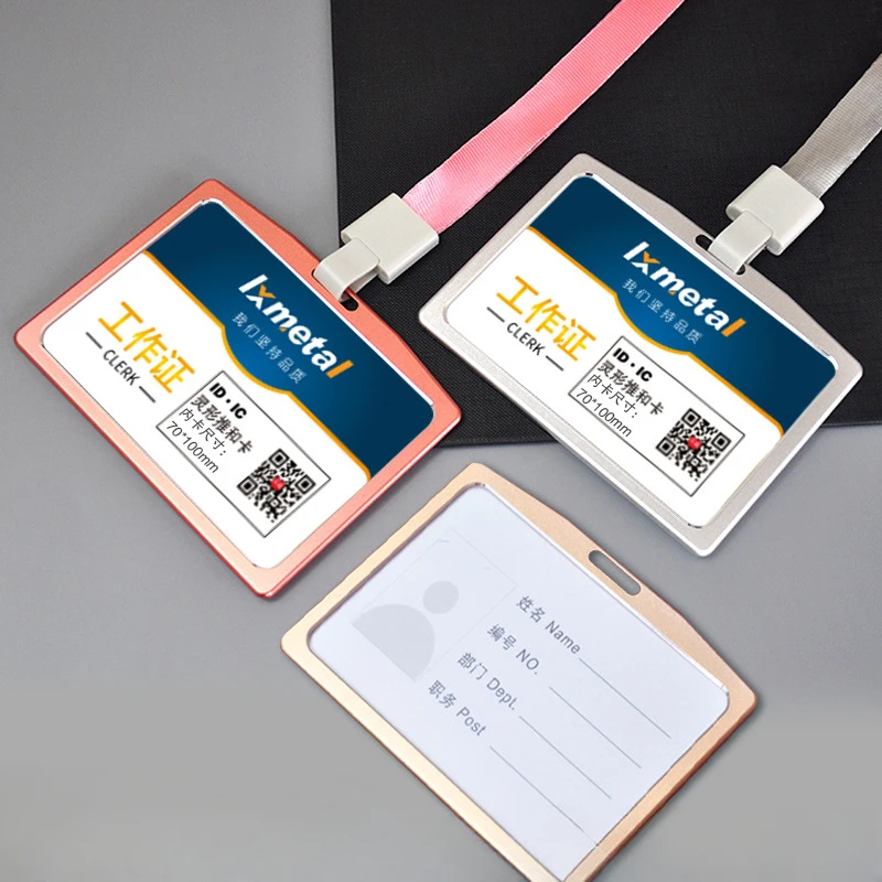 

Aluminum Alloy Name ID Card Holder Office Exhibition Staff Employees ID Tag Badge Holder with Lanyard Pass Work Card Covers