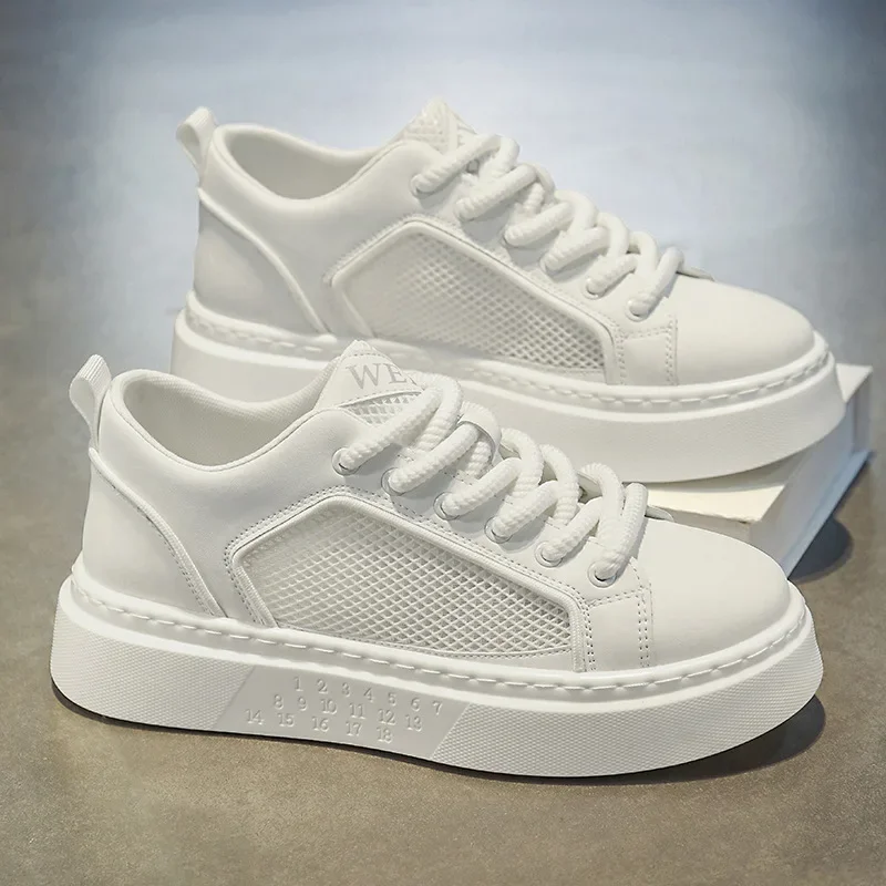 

Skateboard sole comfortable leather casual lace-up comfortable and fashionable white walking shoes men's sports shoes