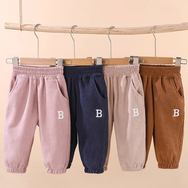 Autumn Toddler Girls Sports Pants Fleece Warm Printed Corduroy Infant Baby Girl Pants Loose Casual Elastic Waist Kids Girl Pants